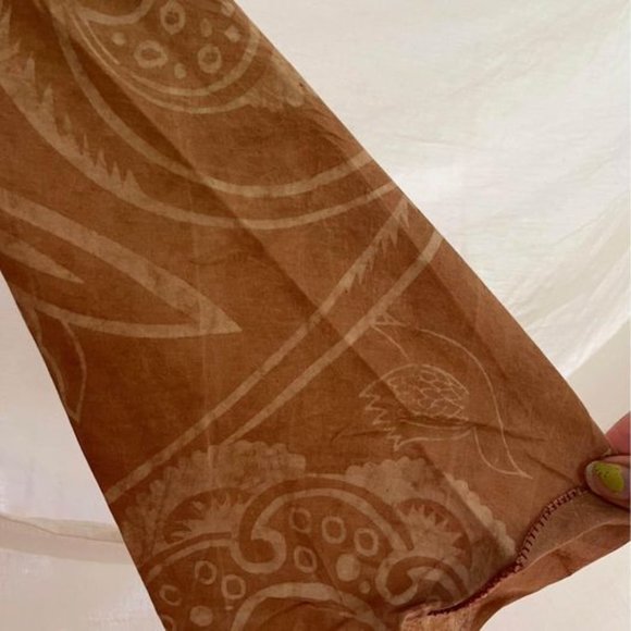 Indian block print hand dyed tan and blue bird motif tunic dress, size small - Picture 5 of 7